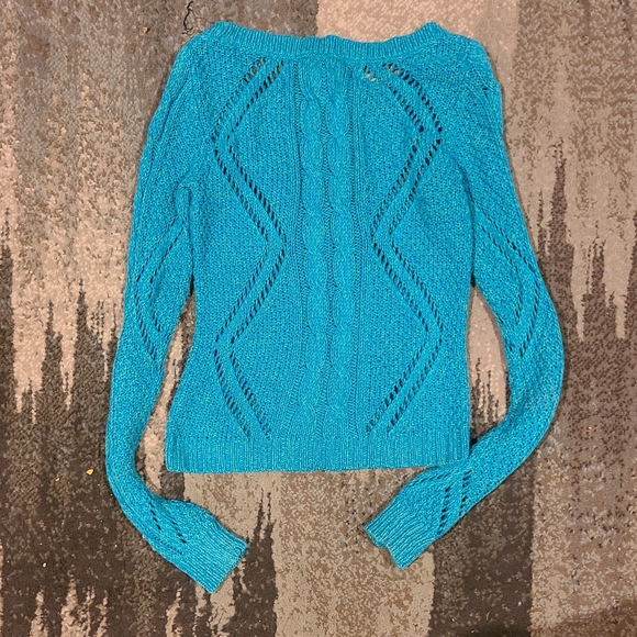 AEO Open Cable Knit Aquamarine Sweater - Picture 5 of 8